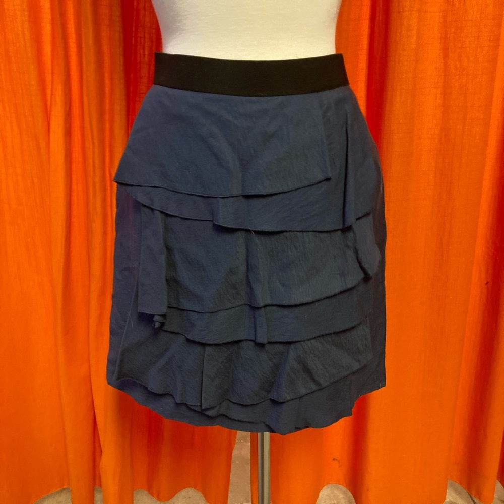 Navy ruffled BCBG pencil skirt
